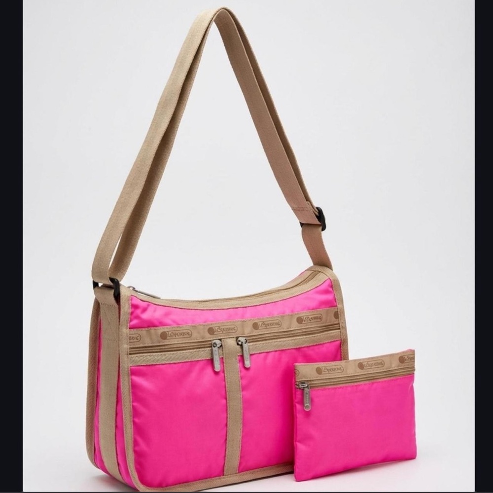 Lesportsac Neon Pink and Tan Everyday Shoulder Bag Set